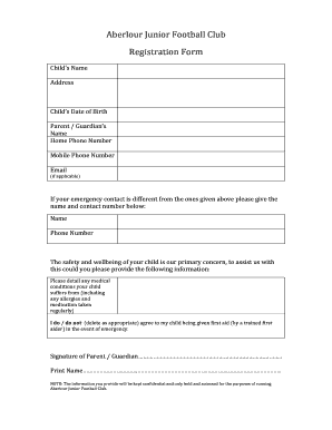 Aberlour Junior Football Club Registration Form Spanglefish