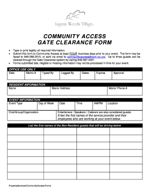 Laguna Woods Gate Clearance  Form