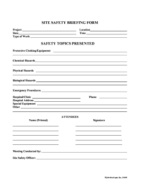 Safety Briefing Form