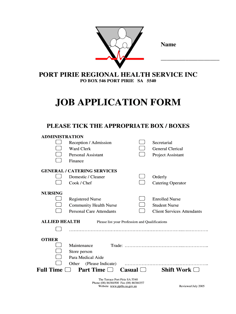  Nursing Job Application Form 2005-2024