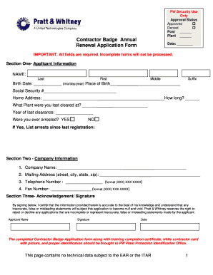Contractor Badge Annual Renewal Application Form
