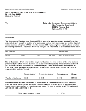 Small Business Identification Questionnaire Ds1152 Form