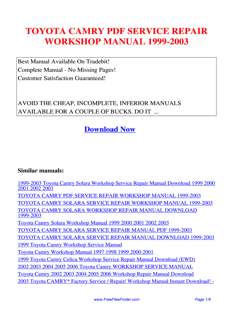 Toyota Camry Repair Manual PDF Download  Form