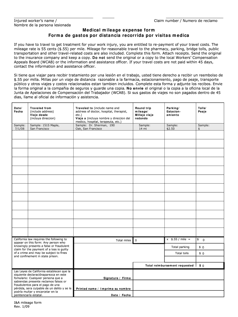  I&a Mileage Form 2009