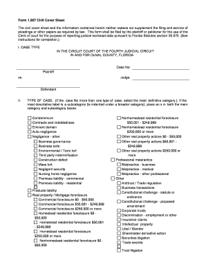 Civil Cover Sheet Form Duval County