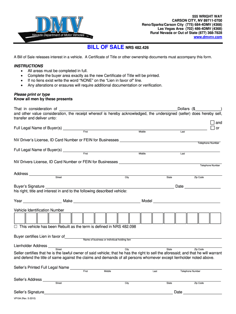 Bill of Sale Nevada  Form