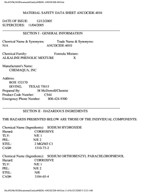 Material Safety Data Sheet Ancocide 4010 Date of Issue 12122005 Bb  Form