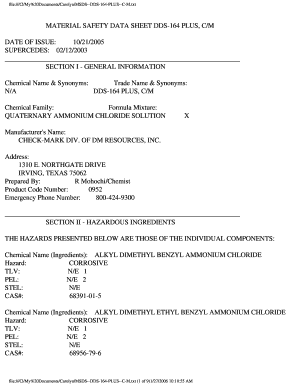 Dds 164 Plus Msds  Form