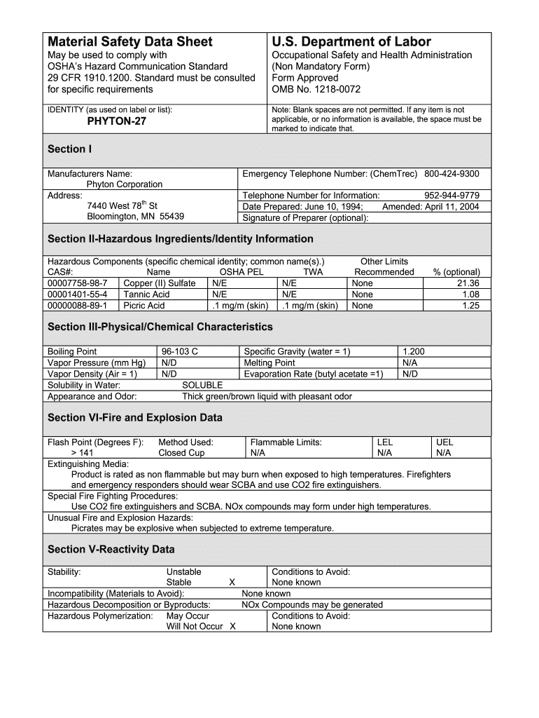 Msds Form Download