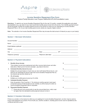 Income Sensitive Repayment Plan Form Aspire Resources Inc