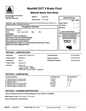 Dot 3 Brake Fluid Msds  Form