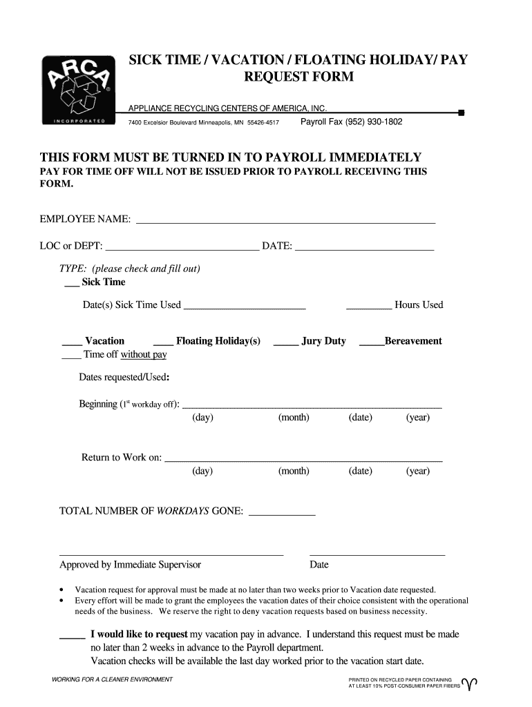 Get and Sign Sick Time Form Request Form Printable 2003-2022