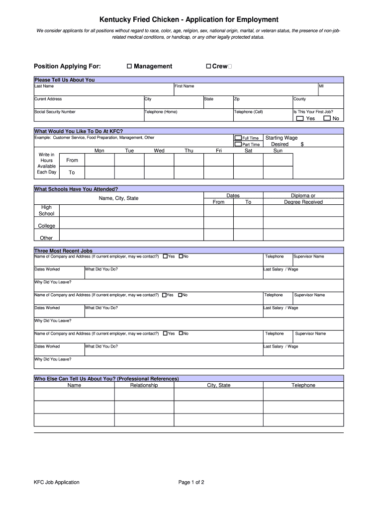 Kfc Application PDF  Form