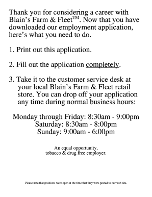 Blain&#039;s Farm and Fleet Job Application  Form