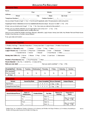 Portillo&#039;s Application  Form
