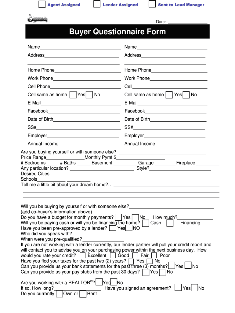 Real Estate Buyer Questionnaire Form
