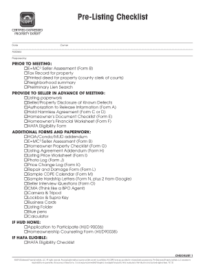 Pre Listing Checklist PDF  Form