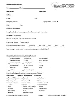 Healing Touch Intake Form Date Healing Touch Program