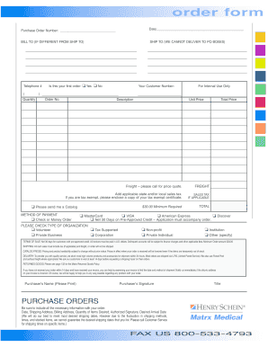 Henry Schein Order Form