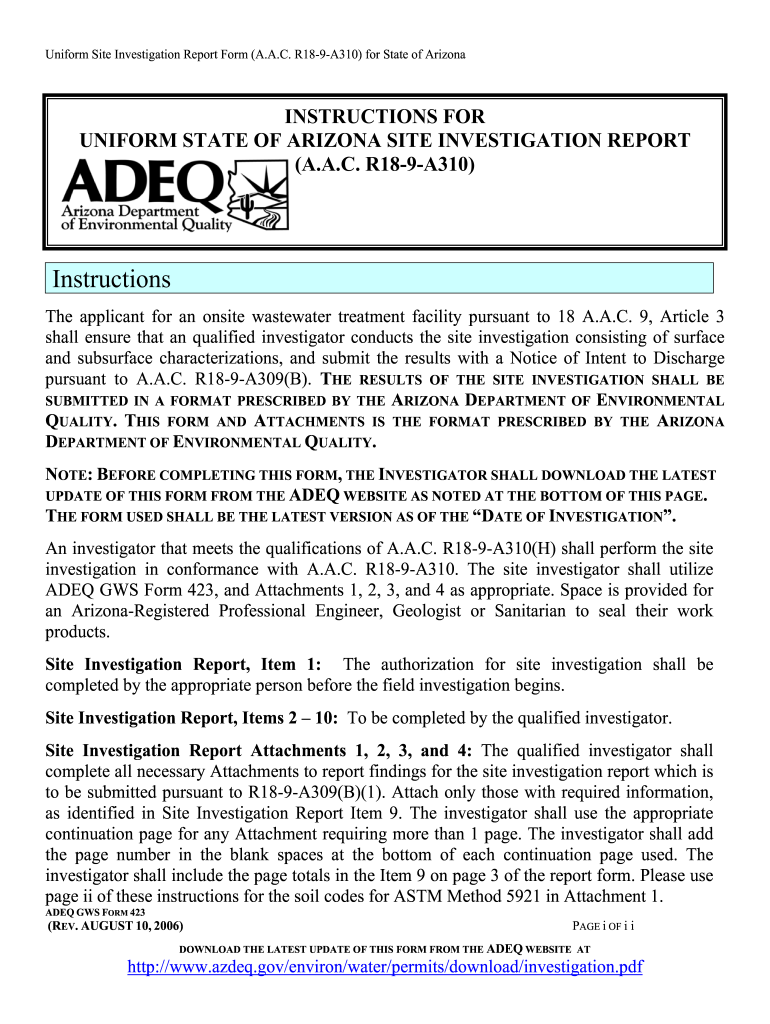  Uniform Site Investigation Report  Arizona Department of 2006
