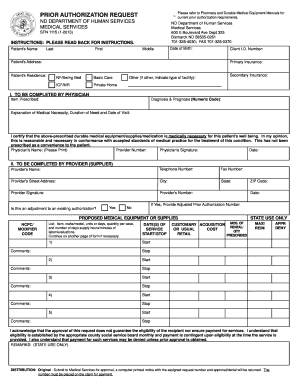 Prior Authorization Request SFN 1115 State of North Dakota  Form