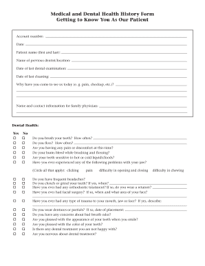 Dental Health History Form Template