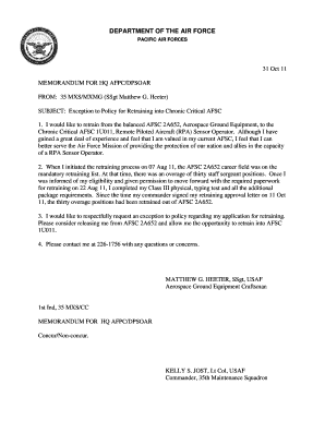 Exception to Policy Letter Air Force  Form