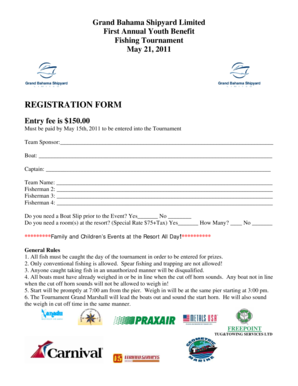 Fishing Tournament Registration Form