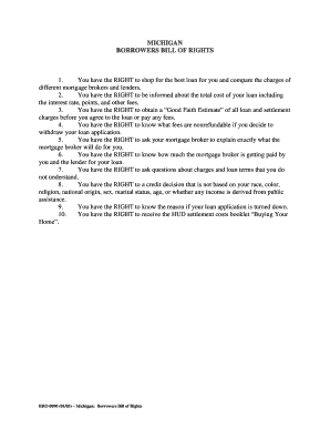 Form Michigan Borrowers Bill of Rights BRO 0090 STM Partners