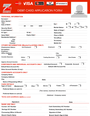 Zenith Bank Virtual Card  Form