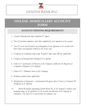 Zenith Bank Domiciliary Account  Form