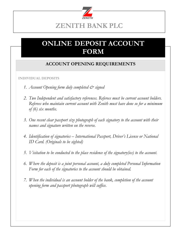 Zenith Bank Diaspora Account  Form