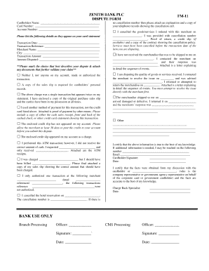 Zenith Bank Dispute Form