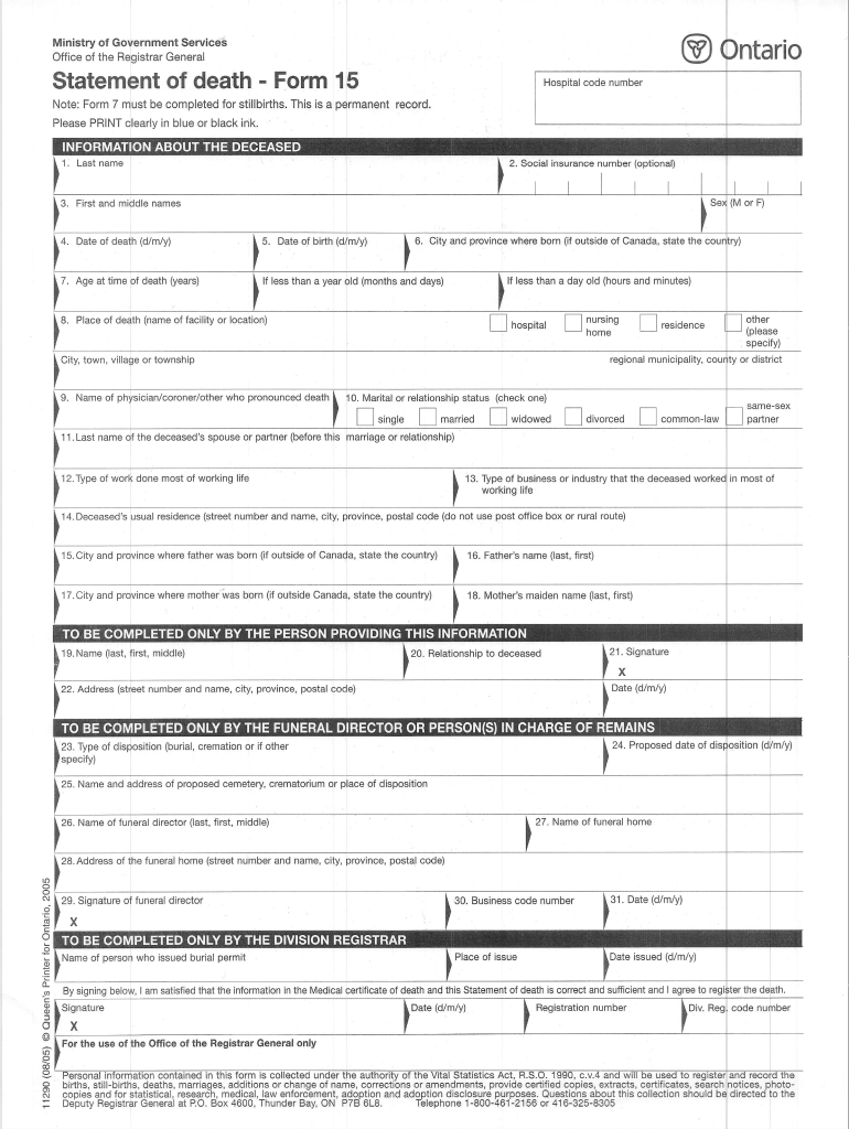  Statement of Death Form 15 2005-2024