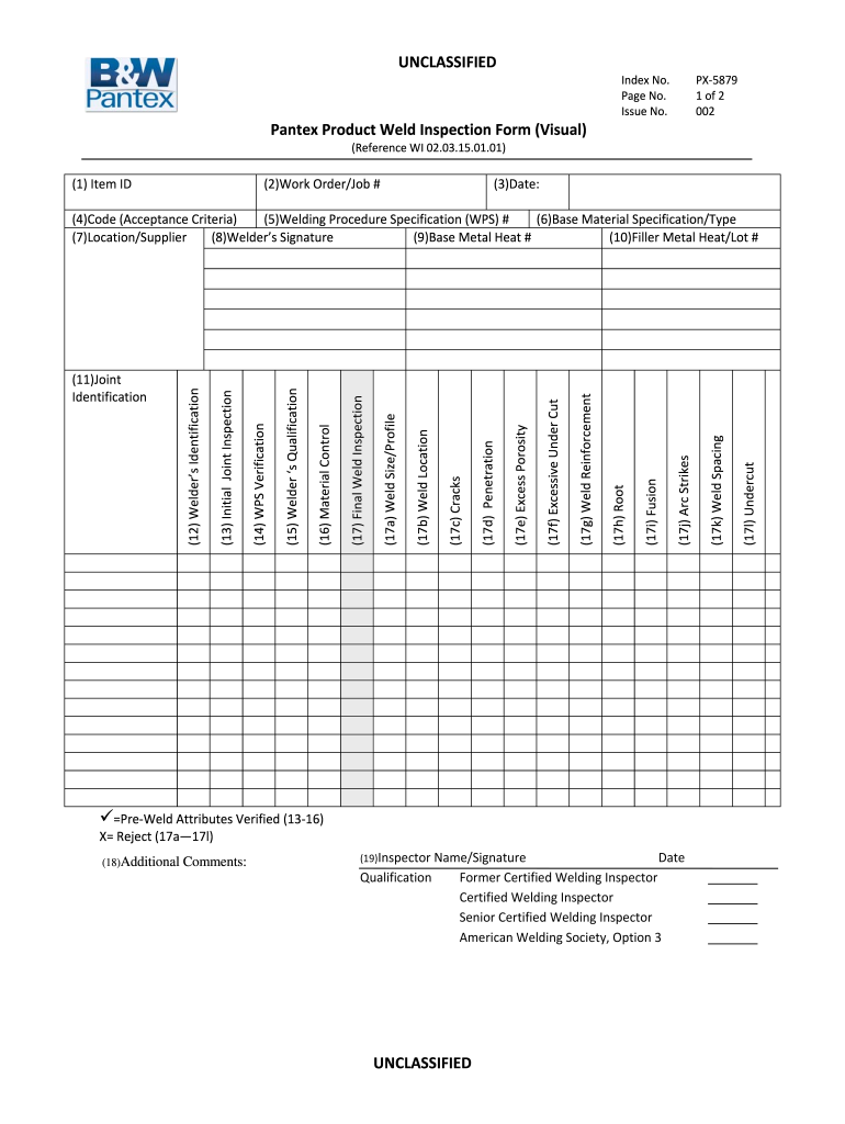 Weld Test Inspection Report Templates  Form