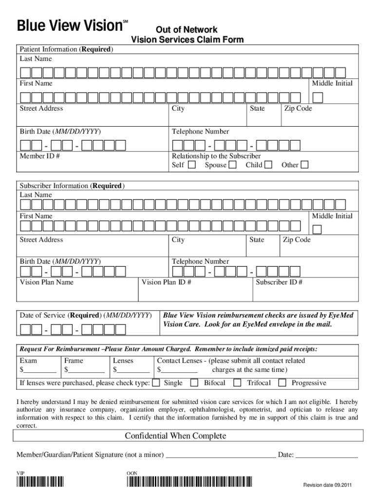  Blue View Vision Claim Form 2011-2024