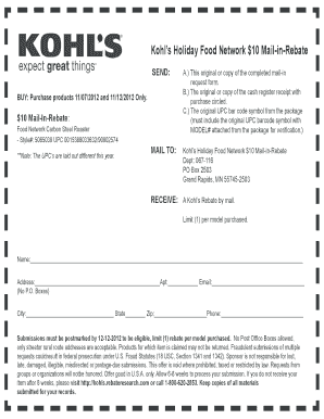 Kohls Rebate Receipt  Form