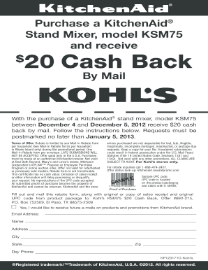 Kohls Rebates  Form