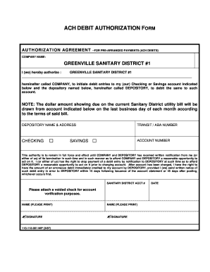 Authority to Debit Account Form