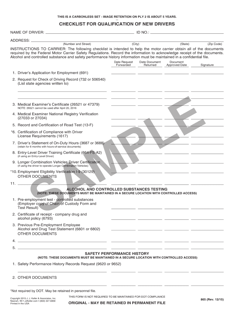 Checklist for Qualification of New Drivers  Form