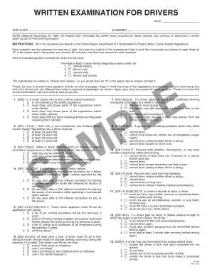 Written Examination for Drivers  Form