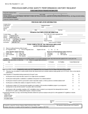Previous Employee Safety History Form 854 F