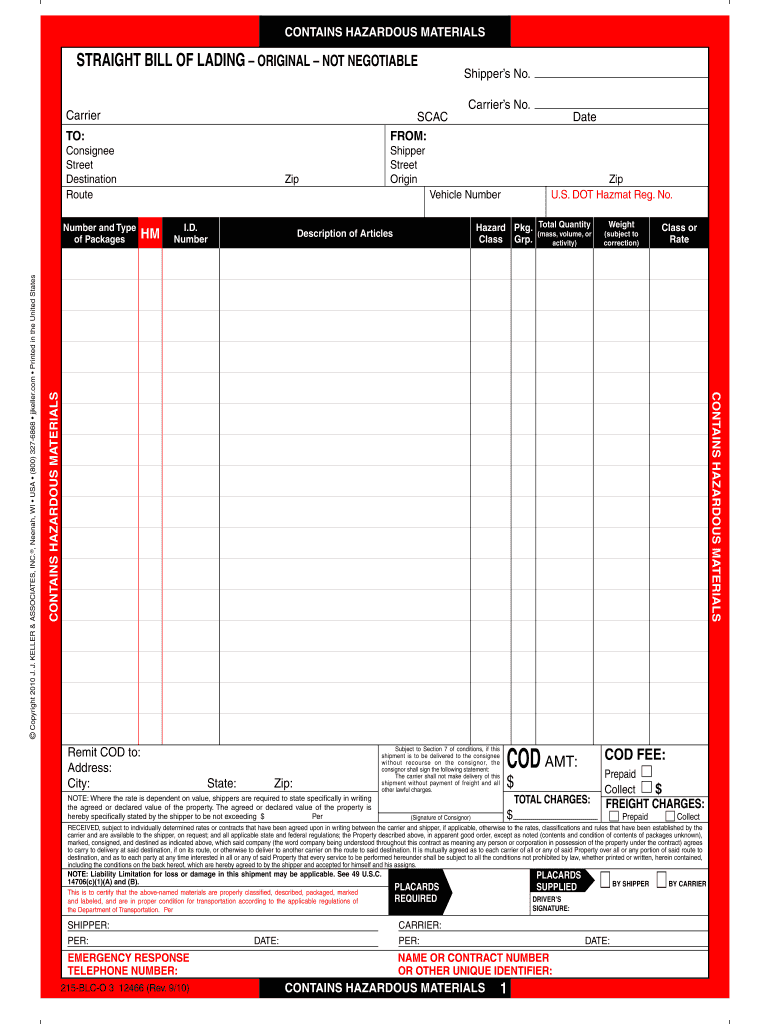 Hazmat Shipping Papers Template  Form
