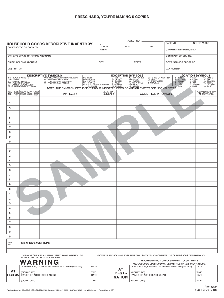 Household Goods Descriptive Inventory Form