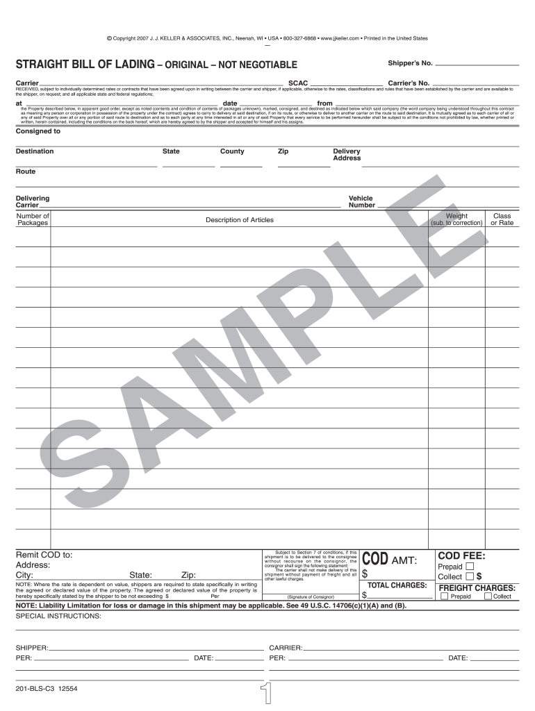 Instuctions on How to Fill Out Straight Bill of Lading Short Form