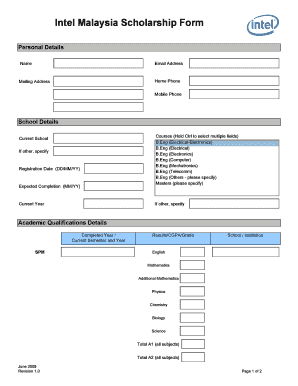 Intel Scholarship Malaysia  Form