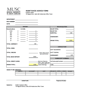 REMITTANCE ADVICE FORM MUSC Health