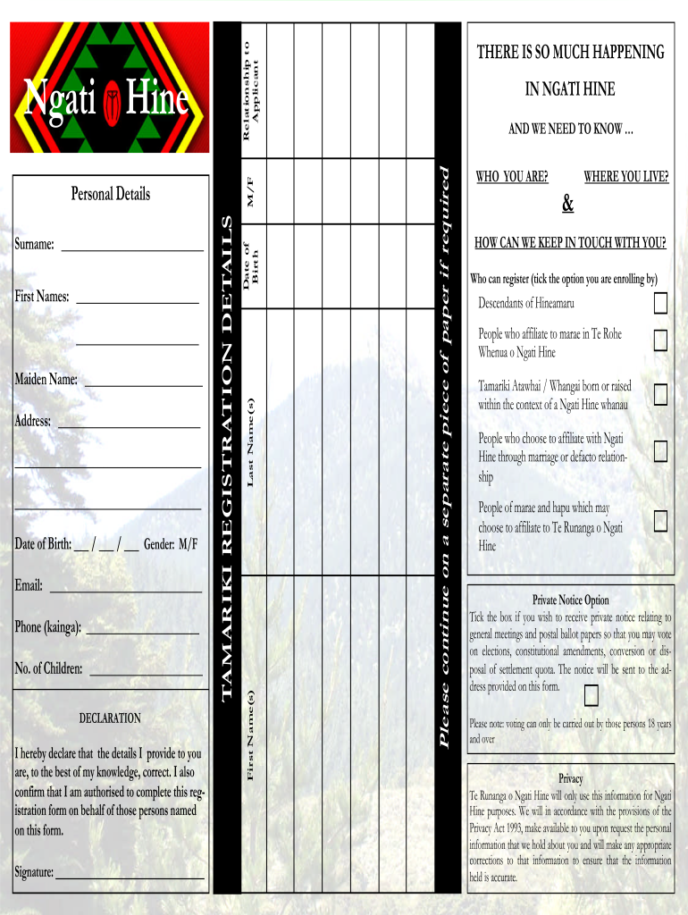 Ngati Hine Registration  Form