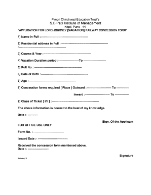 Railway Concession  Form