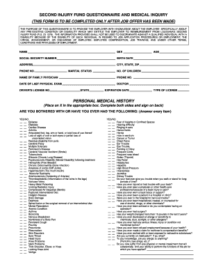 Second Injury Fund Questionnaire and Medical Inquiry  Form